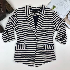 Monteau Navy stripe Asymmetrical hem blazer